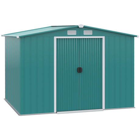 immagine-1-easycomfort-easycomfort-casetta-da-giardino-porta-utensili-in-lamiera-di-acciaio-con-porte-scorrevoli-260x206x179-cm-verde