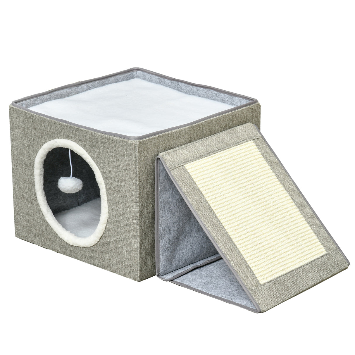 immagine-1-easycomfort-easycomfort-cuccia-per-gatti-pieghevole-e-portatile-casetta-per-gatti-con-pannello-tiragraffi-2-cuscini-e-pallina-in-peluche-e-tessuto-grigio