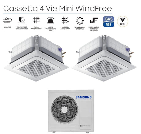 immagine-1-samsung-climatizzatore-condizionatore-samsung-dual-split-inverter-cassetta-4-vie-mini-windfree-1218-con-aj068txj3kgeu-r-32-1200018000-wi-fi-optional-con-griglia-inclusa