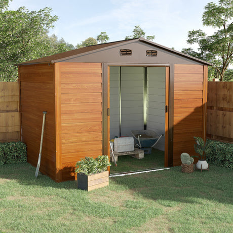 immagine-2-easycomfort-easycomfort-casetta-da-giardino-porta-attrezzi-in-acciaio-con-porte-scorrevoli-278x195x215cm-marrone