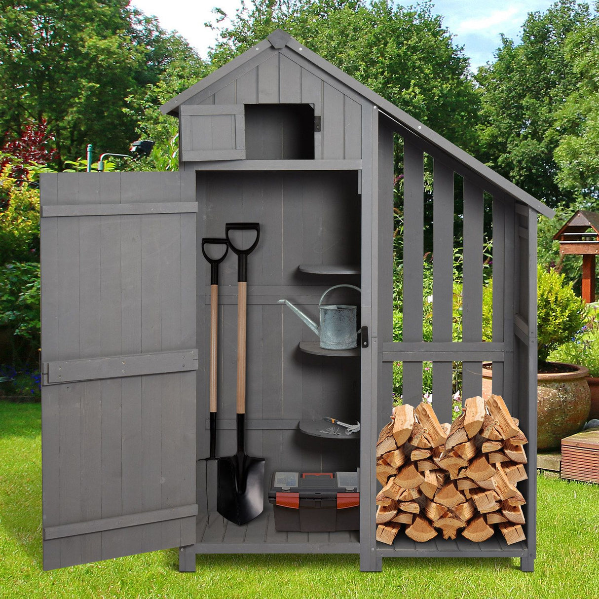 immagine-2-easycomfort-easycomfort-casetta-porta-attrezzi-da-giardino-in-legno-di-abete-impermeabile-con-ripiani-e-legnaia-grigia-129x51-5x180cm-ean-8055776911342