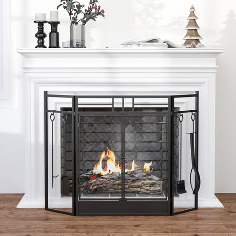 immagine-2-easycomfort-easycomfort-parascintille-camino-moderno-parafuoco-pieghevole-con-2-porte-in-metallo-nero