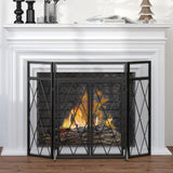 immagine-2-easycomfort-easycomfort-parascintille-per-camino-in-metallo-con-3-pannelli-pieghevoli-e-2-porte-120x11-5x79cm-nero