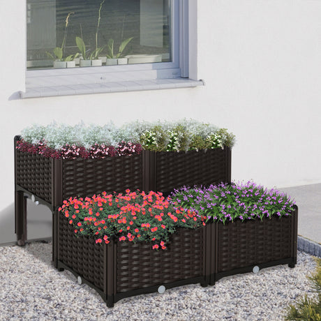 immagine-2-easycomfort-easycomfort-set-4-pezzi-fioriere-da-esterno-autoirriganti-rialzate-letto-da-giardino-rialzato-per-fiori-effetto-rattan-in-pp-marrone-ean-8054144131160
