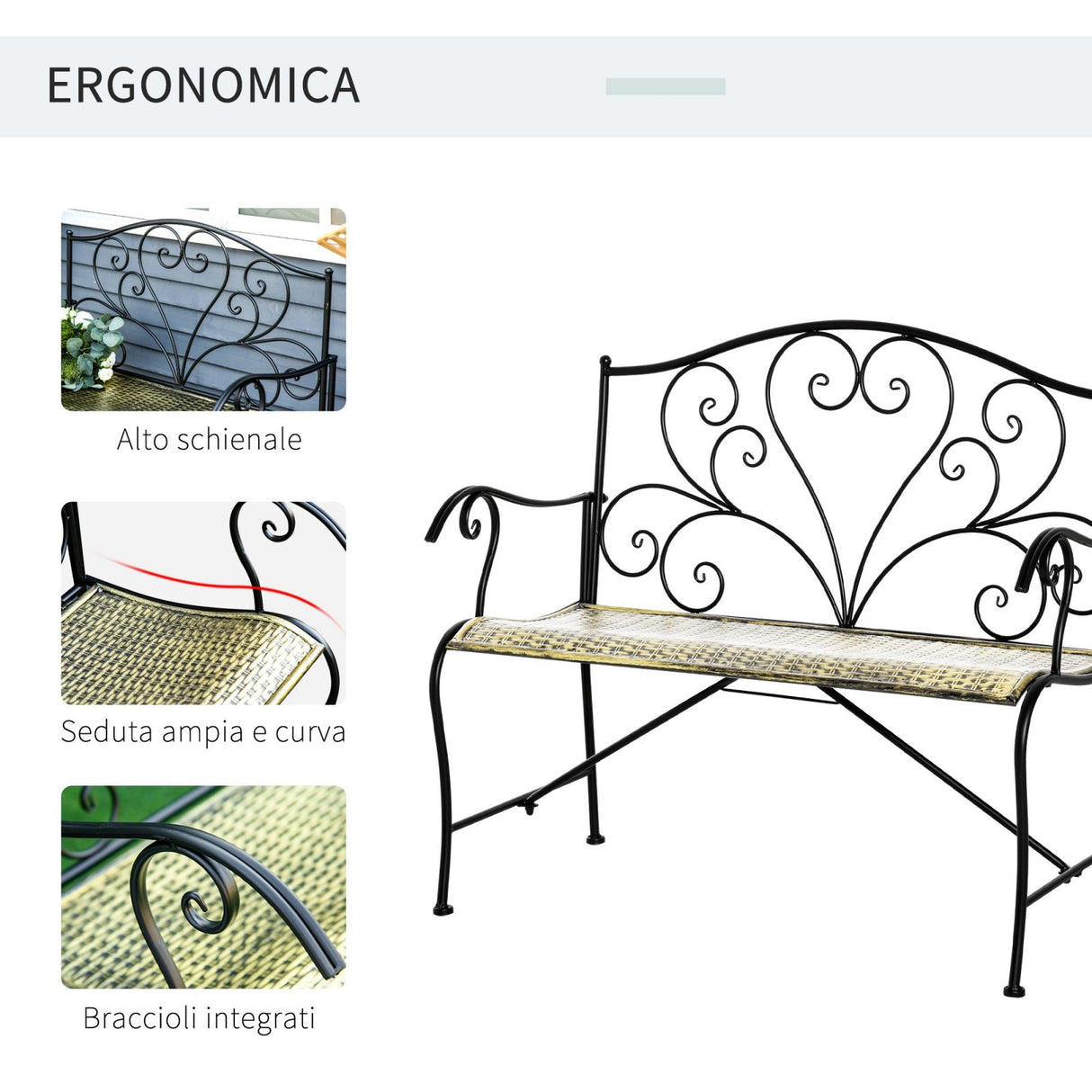 immagine-5-easycomfort-easycomfort-panchina-da-giardino-in-ferro-panca-da-esterno-in-stile-vintage-2-posti-100x-50x88cm-nero-ean-8054144136769